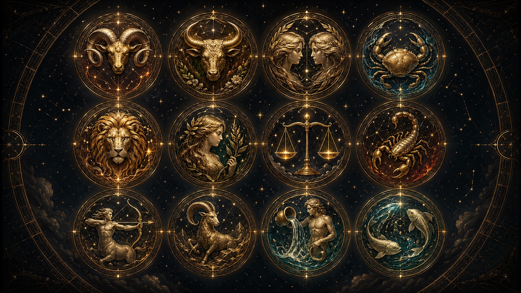Преміальна ілюстрація дванадцяти знаків зодіаку